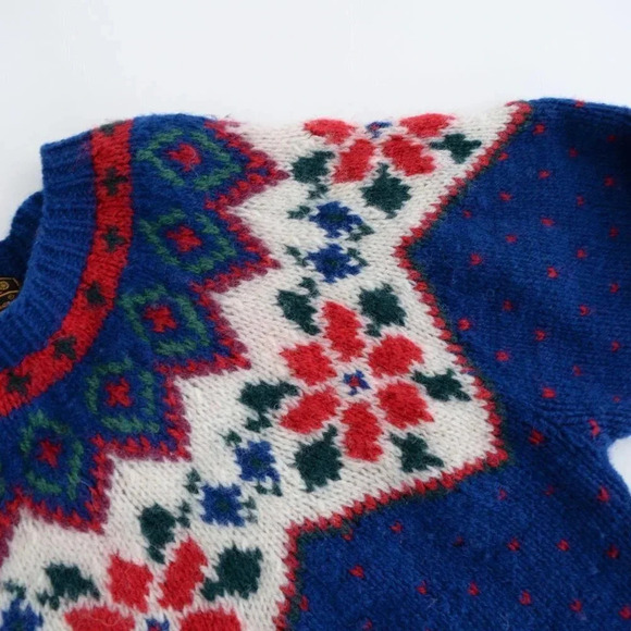Vintage 90's Eddie Bauer Blue Wool Festive Gramacore Knit Crewneck Sweater  M - Picture 10 of 11